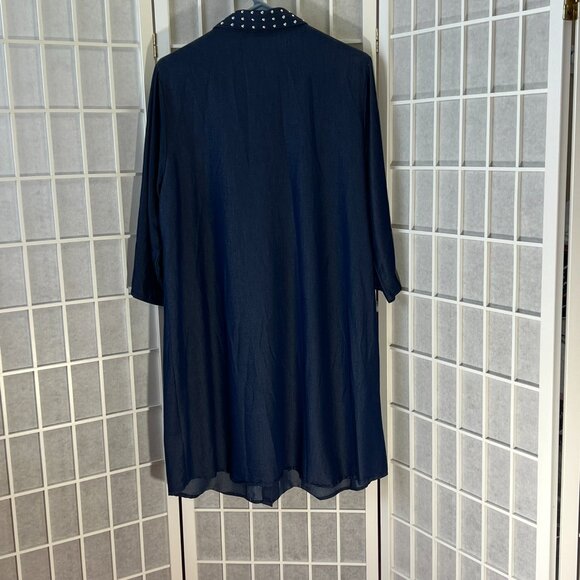 Mlle Gabrielle Navy Blue Shirt Dress, Silver studs and buttons, XL - Picture 8 of 9